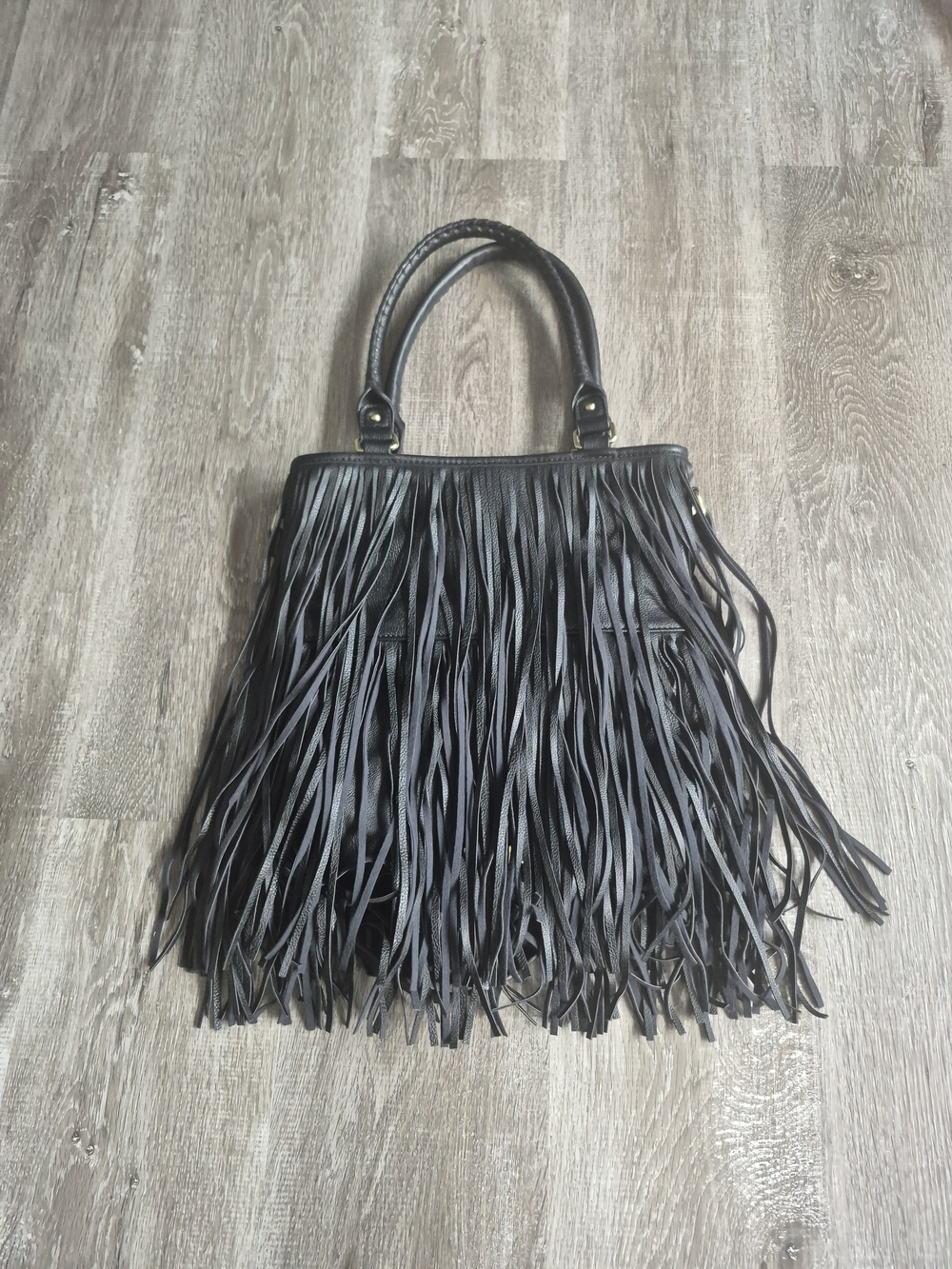 Steve Madden Black Fringe Leather Handbag